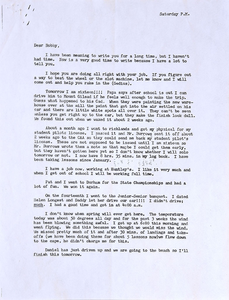 Letter about Smith's first solo flight