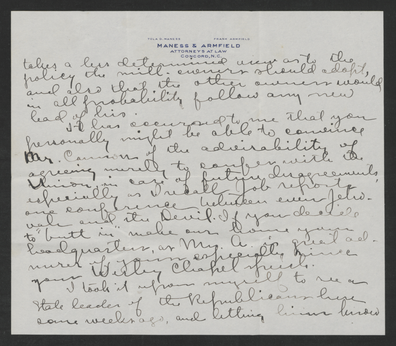 Letter from Frank Armfield to Thomas W. Bickett, June 6, 1919, page 2