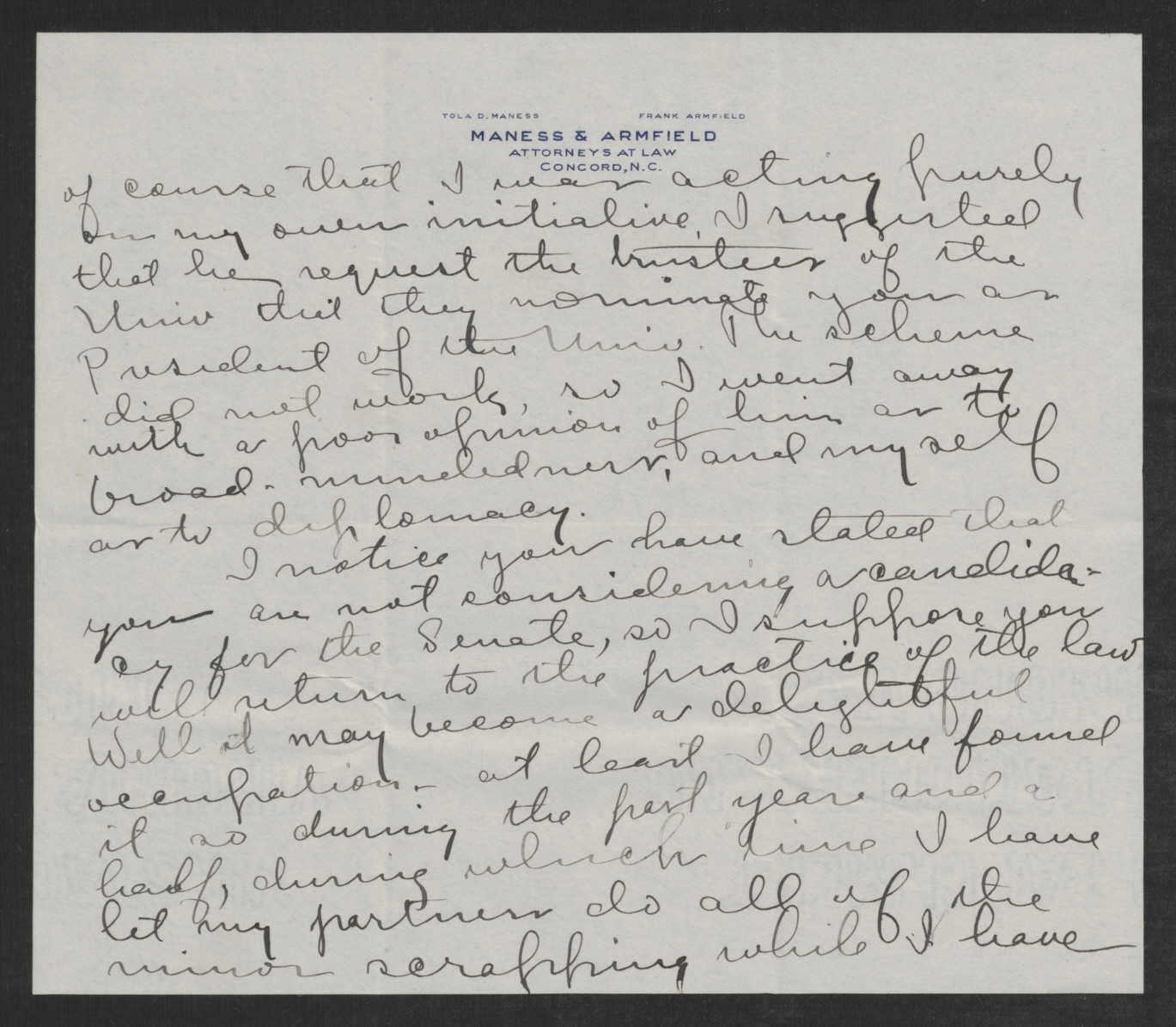 Letter from Frank Armfield to Thomas W. Bickett, June 6, 1919, page 3