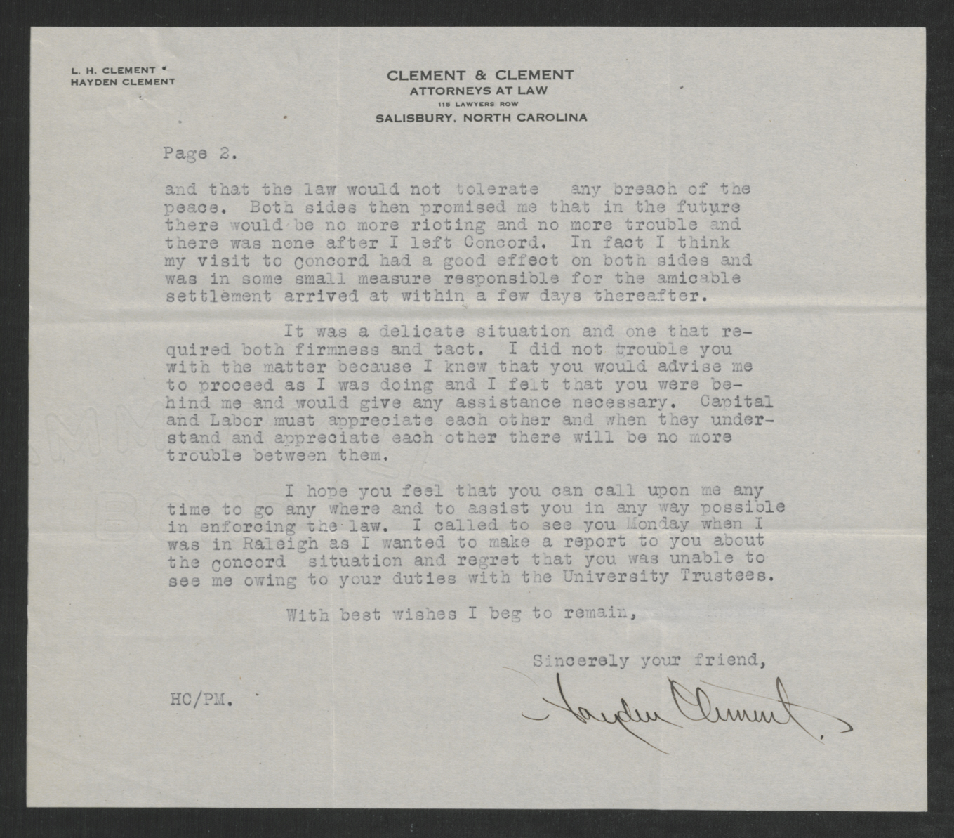 Letter from Hayden Clement to Thomas W. Bickett, June 19, 1919, page 2