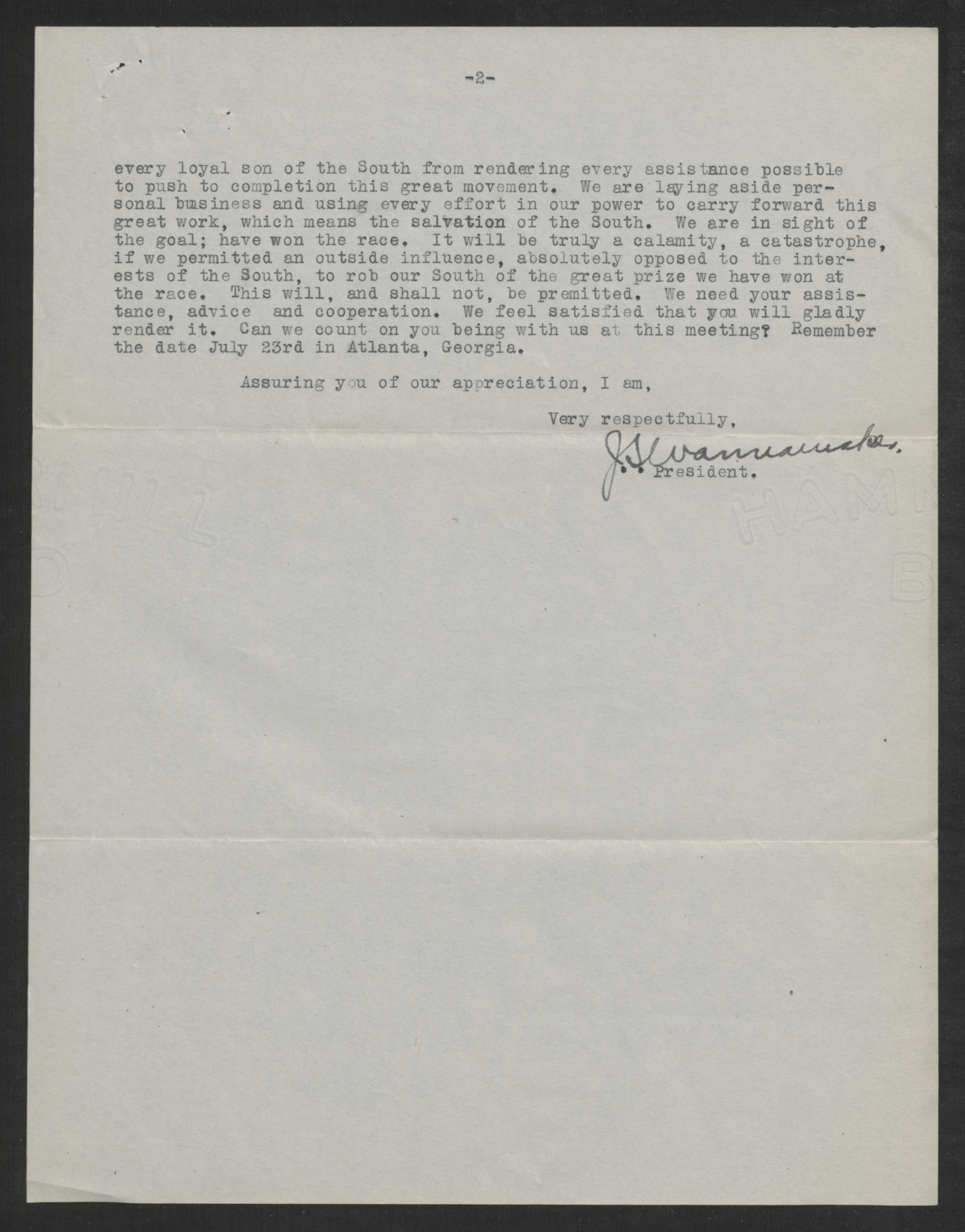 Letter from John S. Wannamaker to Thomas W. Bickett, July 15, 1919, page 2