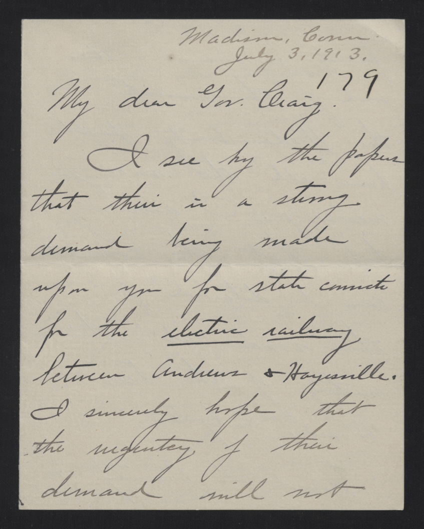 Letter from Pratt to Craig, July 3, 1913, page 1