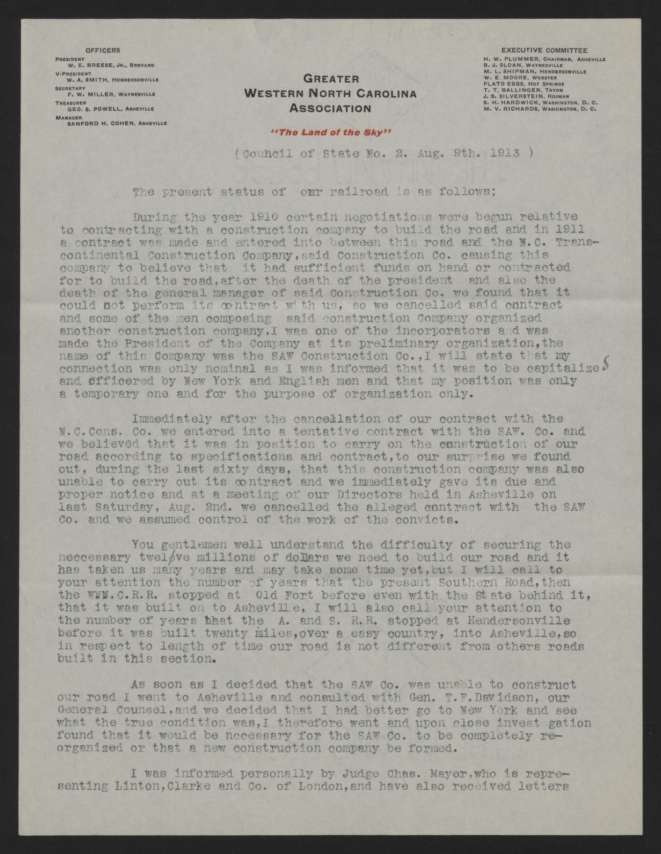 Letter from Breese to the Council of State, August 9, 1913, page 2