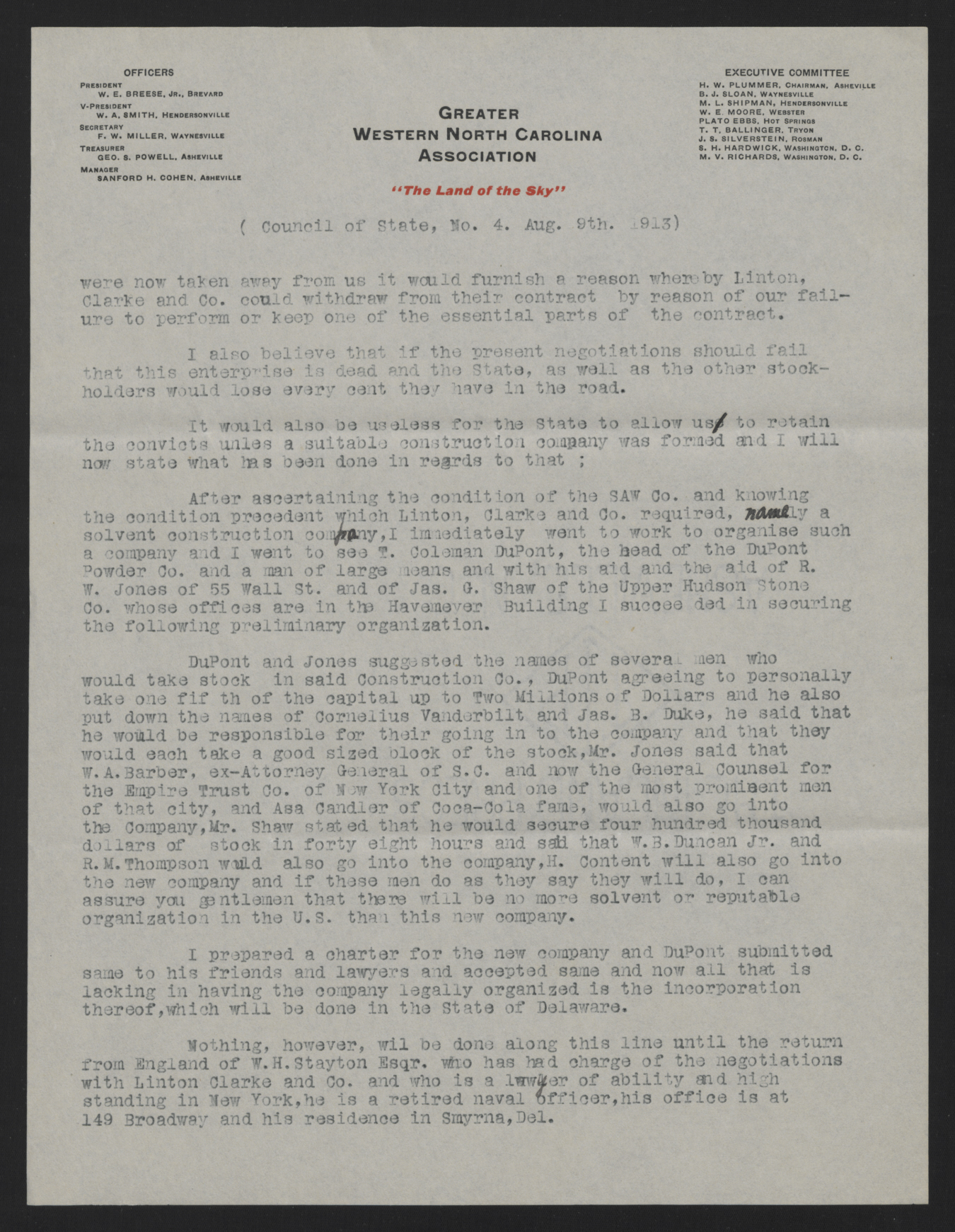 Letter from Breese to the Council of State, August 9, 1913, page 4