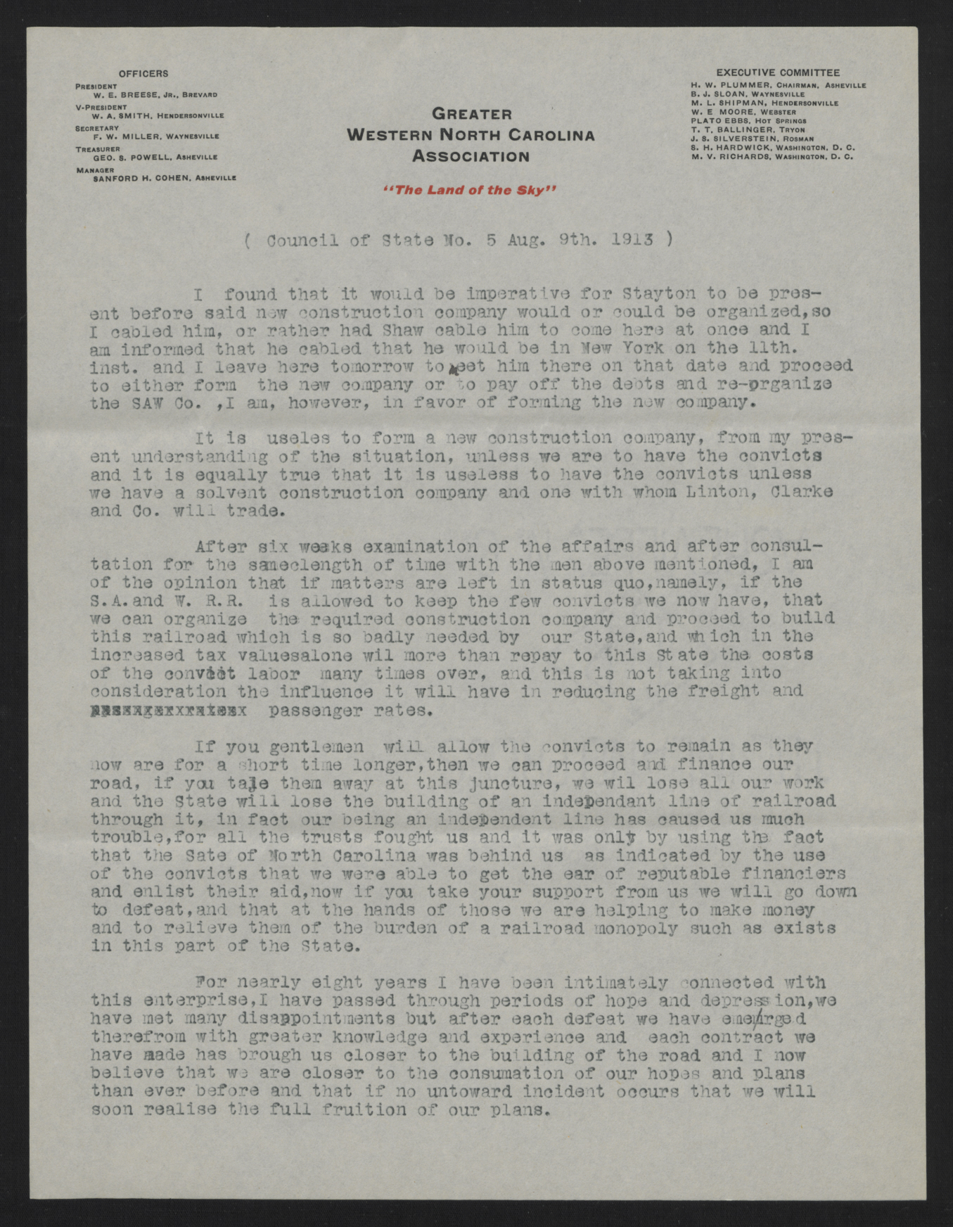 Letter from Breese to the Council of State, August 9, 1913, page 5