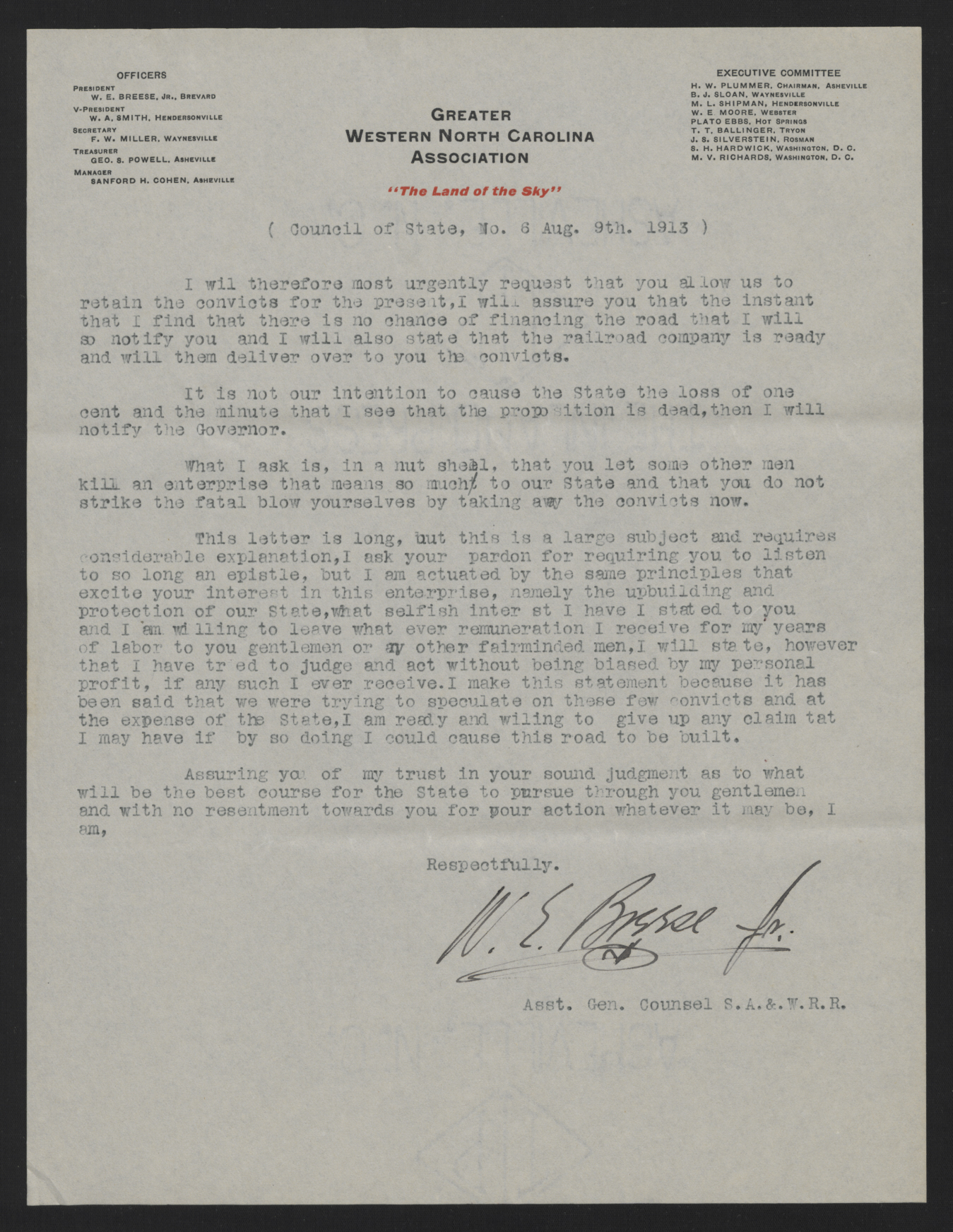 Letter from Breese to the Council of State, August 9, 1913, page 6