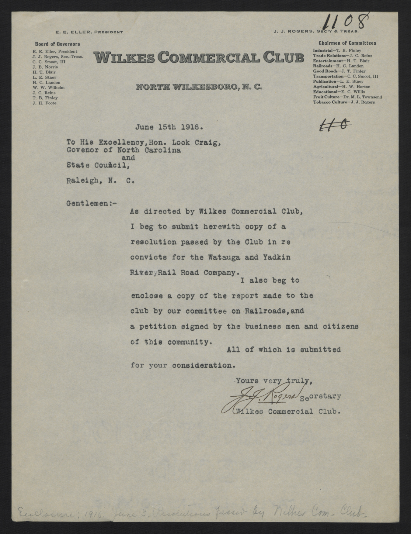 Letter from Rogers to Craig, June 15, 1916