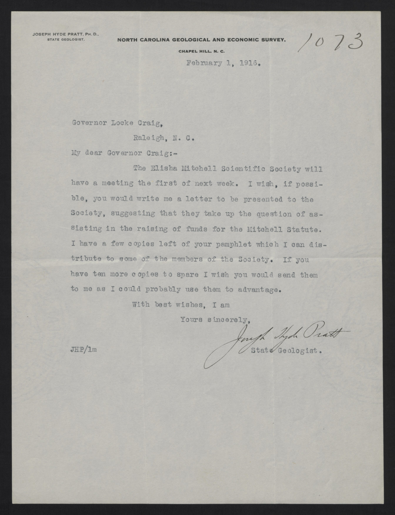 Letter from Pratt to Craig, February 1, 1916