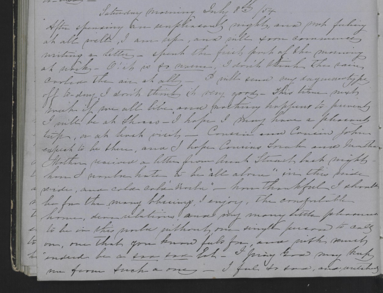 Diary Entry from Margaret Eliza Cotten, 8 July 1854, Page 1