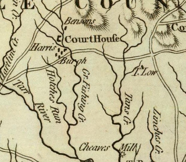 1776 Mouzon map indicating the location of Fishing Creek in Granville County.