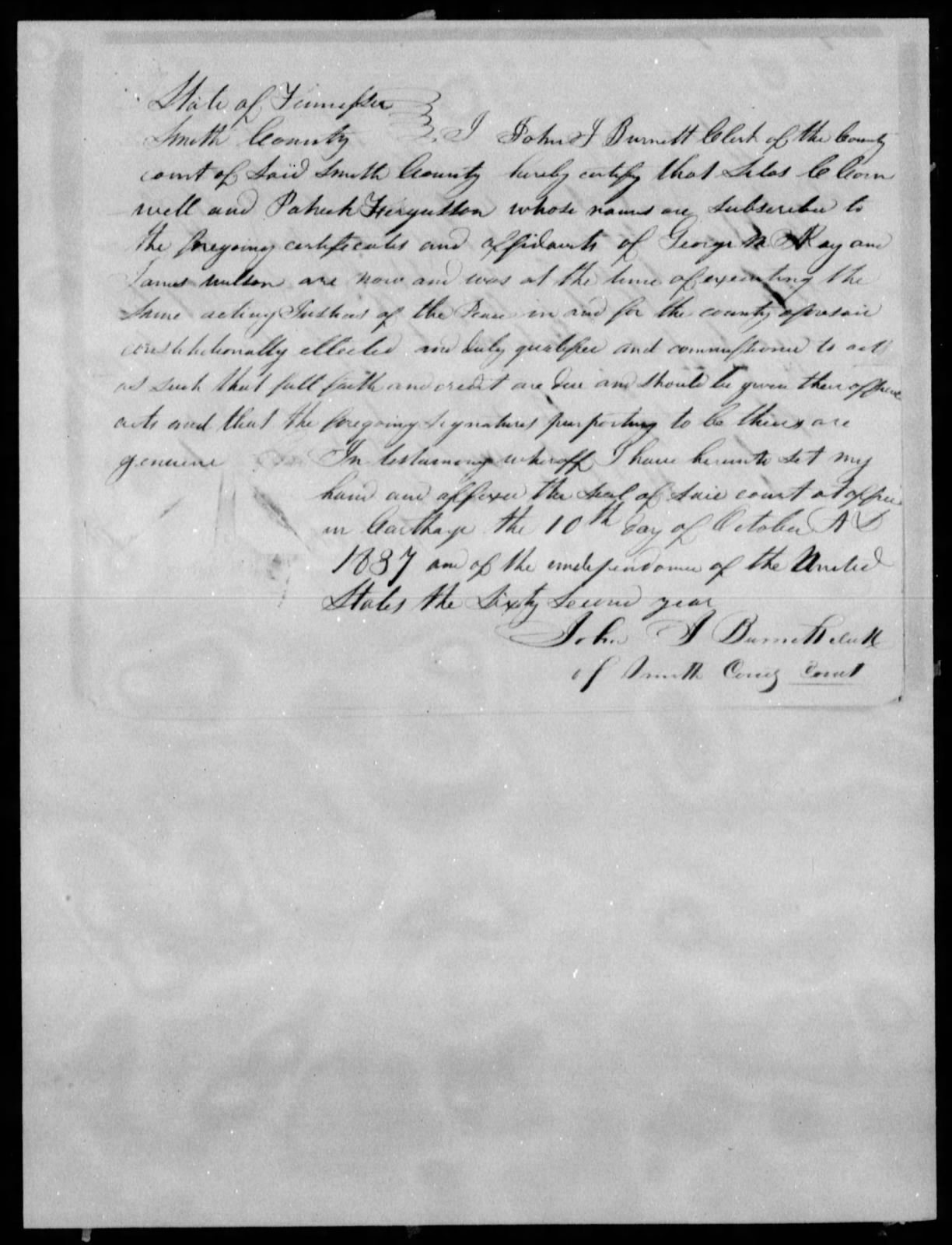 Affidavit of George M. Ray in support of a Pension Claim for Lydia Ray, circa 11 September 1837, page 4