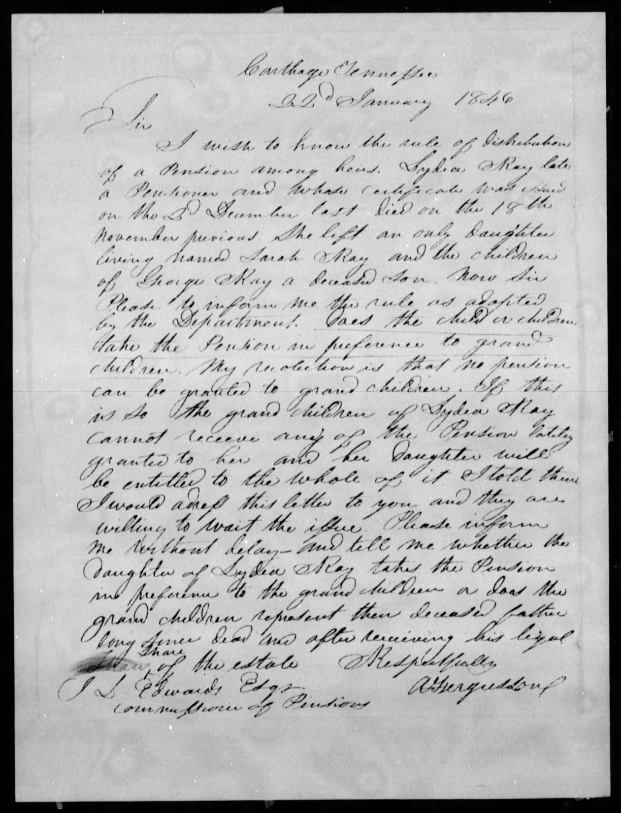 Letter from Adam Ferguson to James L. Edwards, 22 January 1846