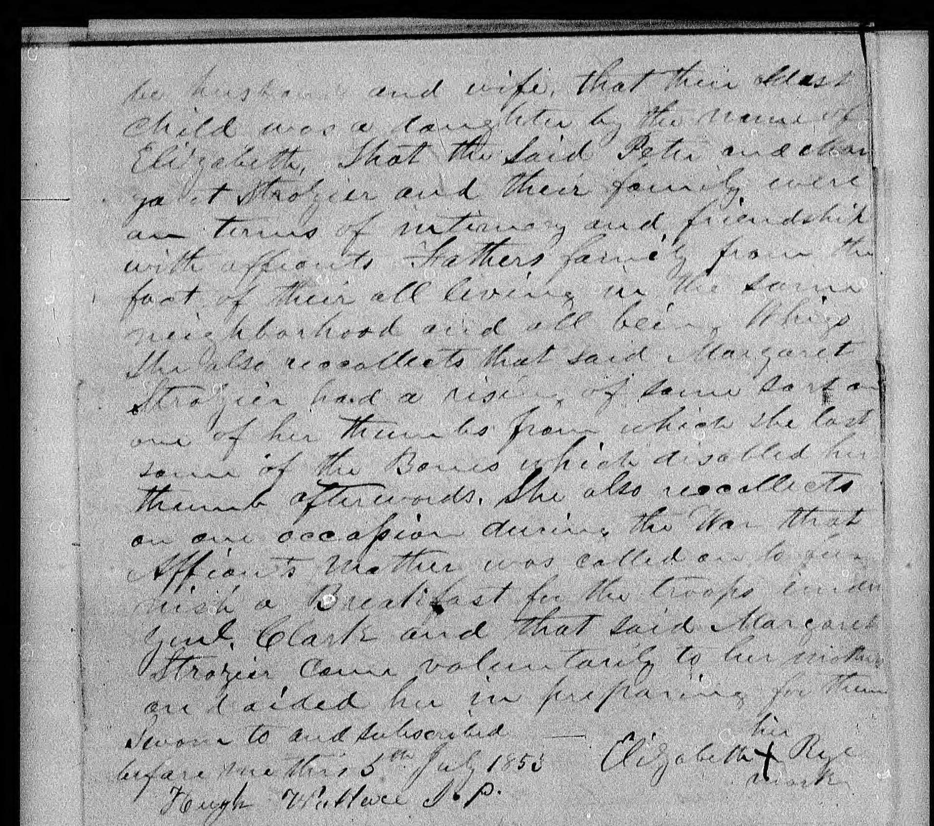 Affidavit of Elizabeth Rye in support of a Pension Claim for Margaret Strozier, 5 July 1853, page 2
