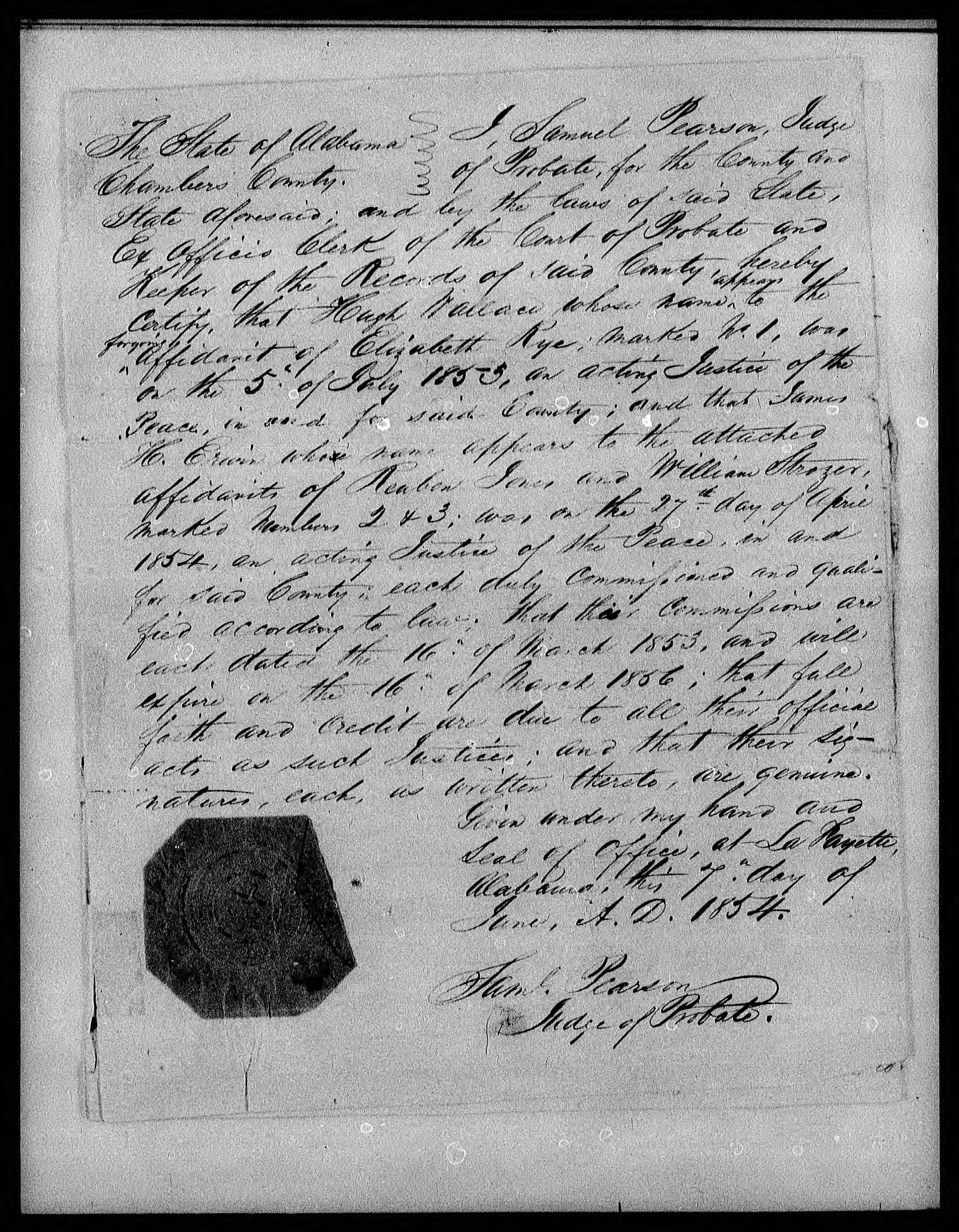 Affidavit of Elizabeth Rye in support of a Pension Claim for Margaret Strozier, 5 July 1853, page 3