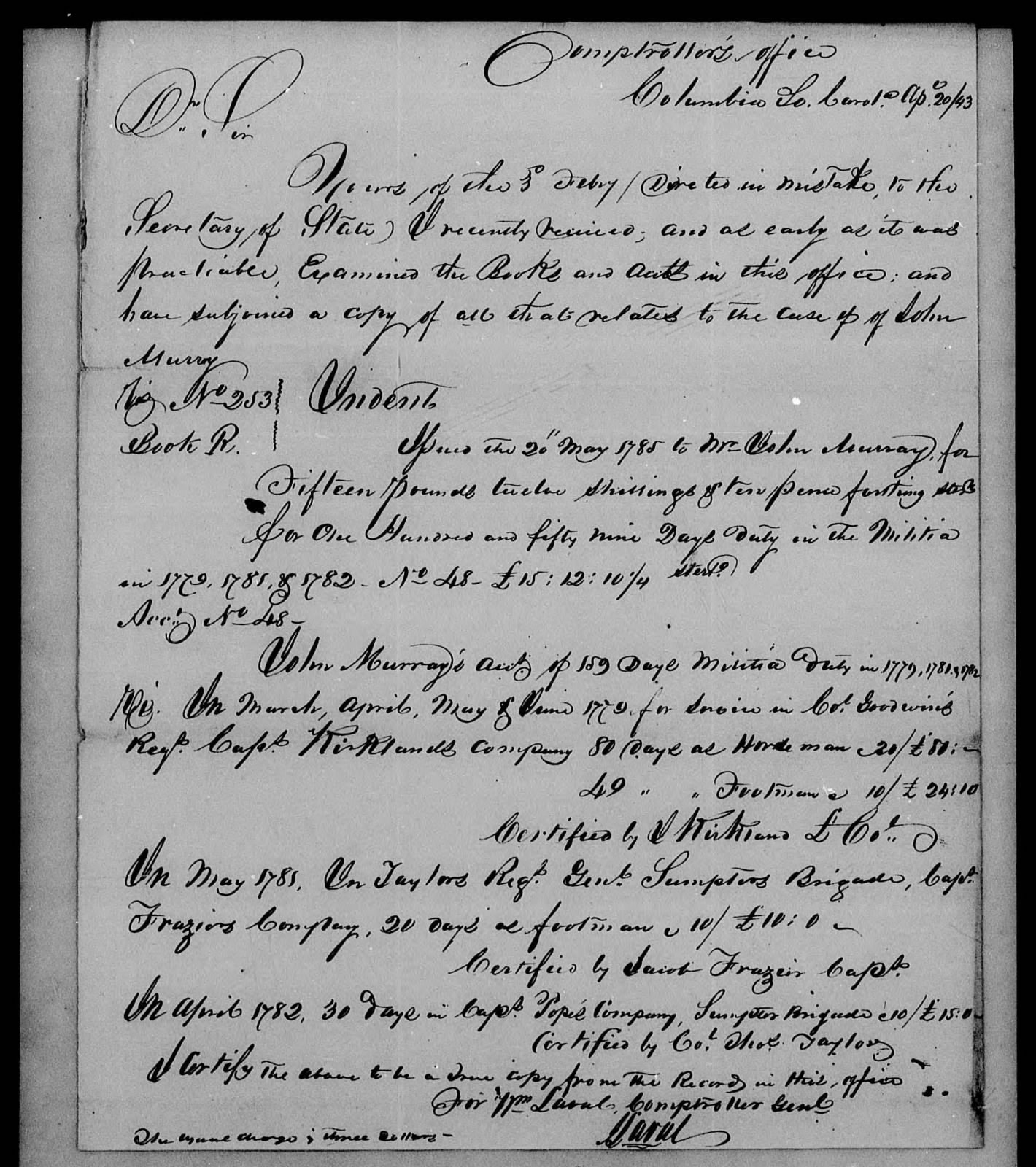 Letter from William Laval to James L. Edwards, 20 April 1843, page 1