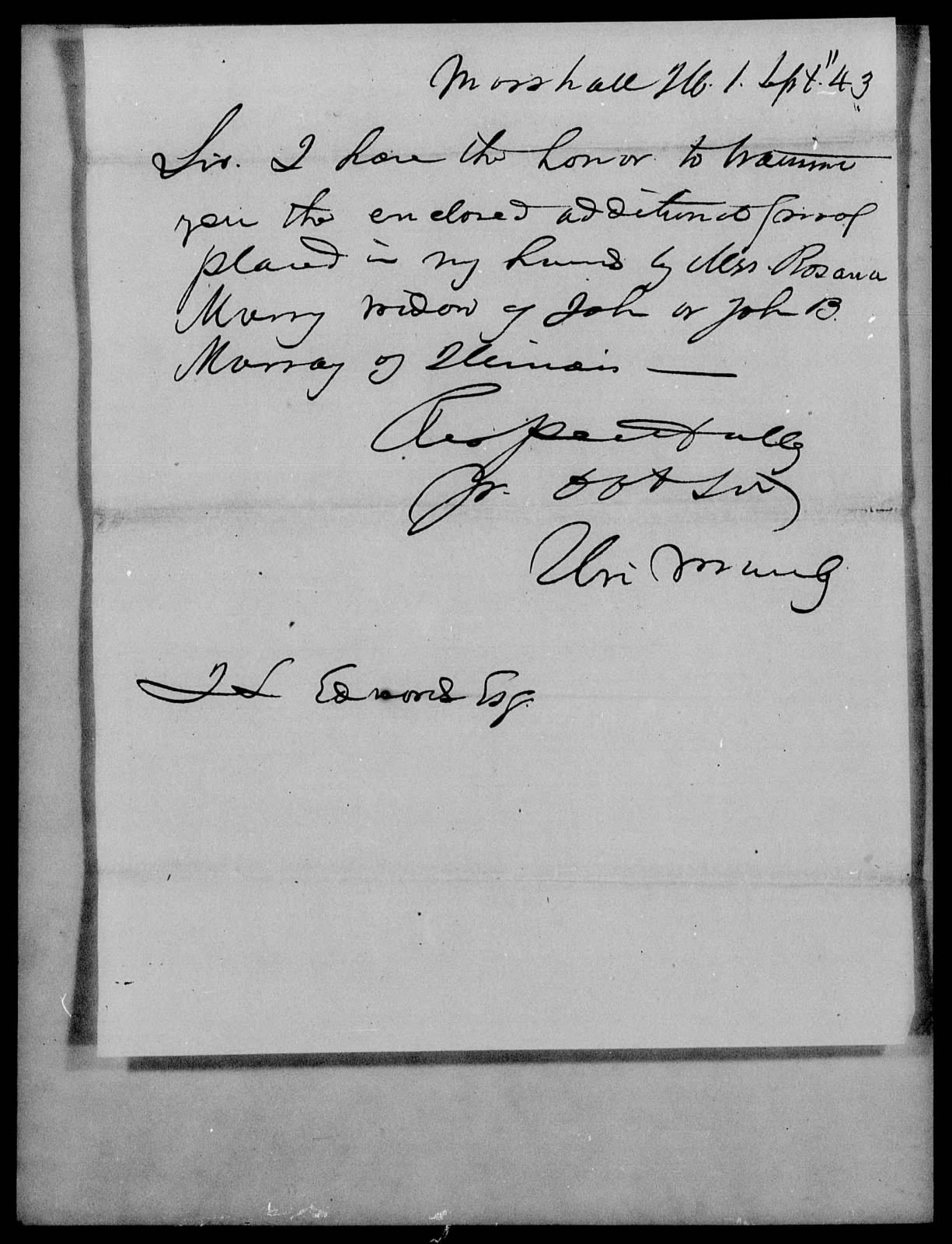 Letter from Uri Manly to James L. Edwards, 1 September 1843
