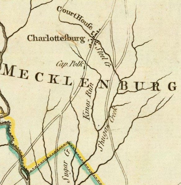 1776 Mouzon Map indicating the location of Sugar Creek