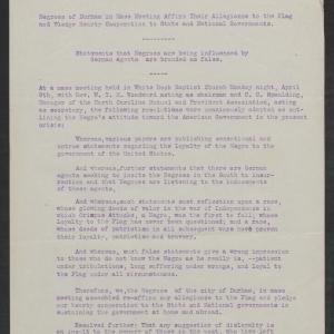 Letter from Black Citizens of Durham to Gov. Bickett, April 9, 1917, Page 1