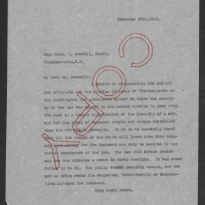 Letter from Gov. Bickett to Robert W. Gorrell, November 19, 1918