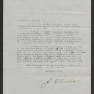 Letter from Jeter C. Pritchard to Thomas W. Bickett, July 1, 1919