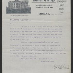 Letter from Gaston A. Edwards to Thomas W. Bickett, July 1, 1919