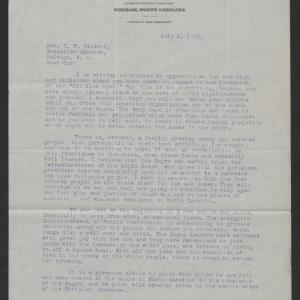 Letter from James E. Shepard to Thomas W. Bickett, July 1, 1919