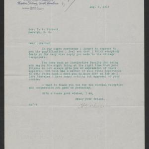 Letter from Hugh G. Chatham to Gov. Thomas W. Bickett, August 5, 1919