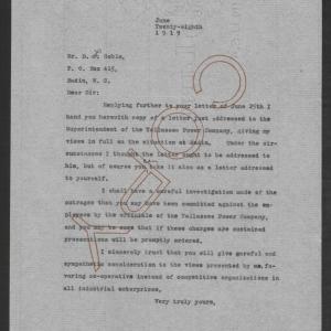 Letter from Thomas W. Bickett to David L. Goble, June 28, 1919