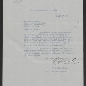 Letter from L. F. Cole to Thomas W. Bickett, July 26, 1920