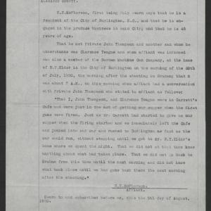 Affidavit of Henry E. McPherson Regarding Attempted Lynching in Graham, August 5, 1920