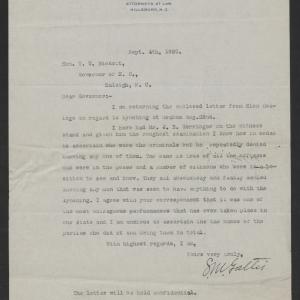 Letter from Samuel M. Gattis to Thomas W. Bickett, September 4, 1920