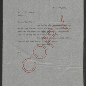 Letter from Thomas W. Bickett to John E. S. Thorpe, July 10, 1919