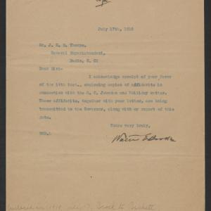 Letter from Walter E. Brock to John E. S. Thorpe, July 17, 1919