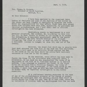 Letter from Jake F. Newell to Thomas W. Bickett, September 3, 1919, page 1