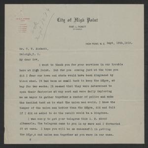 Letter from David A. Stanton to Thomas W. Bickett, September 15, 1919, page 1