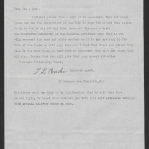 Letter from Thomas L. Conder to Thomas W. Bickett, September 30, 1919
