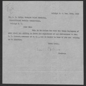 Letter from C. M. Brown to Albert Y. Kelly, December 30, 1919