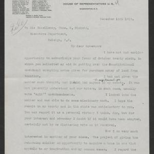 Letter from Samuel S. Mann to Thomas W. Bickett, December 16, 1918, page 1