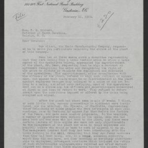 Letter from Addison G. Mangum to Thomas W. Bickett, February 12, 1920, page 1