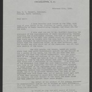 Letter from John F. Flowers to Thomas W. Bickett, February 25, 1920, page 1