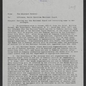 Letter from Beverly S. Royster to the Officers of the North Carolina National Guard, 1917, page 1