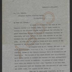 Letter from Thomas W. Bickett to William B. Gibson, September 15, 1917, page 1