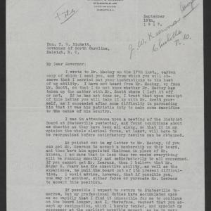 Letter from Edwin T. Cansler to Thomas W. Bickett, September 19, 1917, page 1