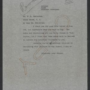 Letter from Thomas W. Bickett to Franklin D. Patterson, October 6, 1917