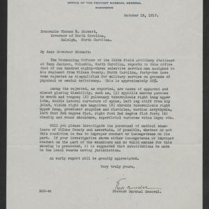 Letter from Enoch H. Crowder to Thomas W. Bickett, October 19, 1917