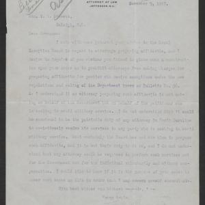 Letter from Thomas C. Bowie to Thomas W. Bickett, November 5, 1917