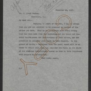 Letter from Thomas W. Bickett to Joseph L. Horton, November 13, 1917