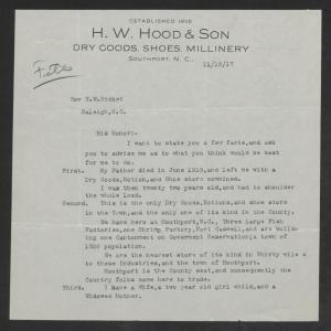 Letter from Henry W. Hood, Jr., to Thomas W. Bickett, November 15, 1917, page 1