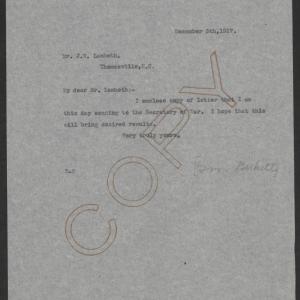 Letter from Thomas W. Bickett to John W. Lambeth, December 5, 1917