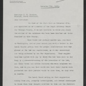 Letter from John E. Brown to Thomas W. Bickett, December 7, 1917, page 1